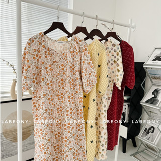 Đầm váy ngủ xô muslin mặc nhà tiểu thư cổ tròn tay ngắn dễ thương Labeony