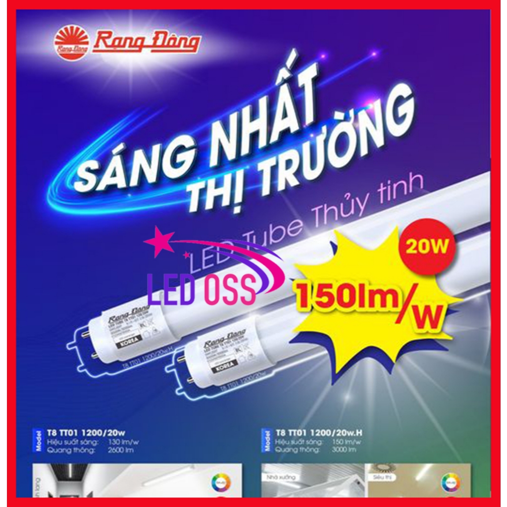 Bóng đèn LED Tuýp Rạng Đông T8 dài 1.2m 18W, thủy tinh bọc nhựa, Chipled Samsung, 2 năm bảo hành