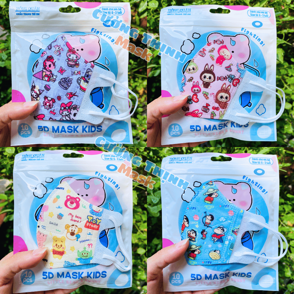 Khẩu trang cho bé 5d hồng quân vải lụa mềm mịn 3 size từ 0 đến 9 tuổi