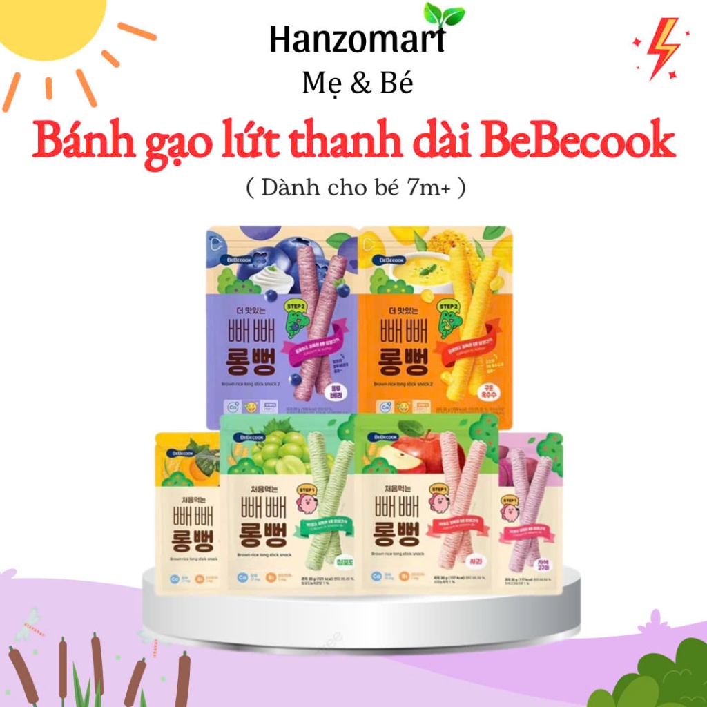 Bánh ăn dặm cho bé Bebecook Hàn Quốc gạo lứt hữu cơ dạng thanh dài - hanzomart