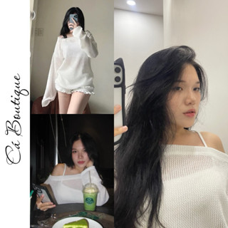 ( Big size ) Set áo ren xốp trễ vai Hàn Quốc tay dài kèm áo nhỏ 2 dây sang chảnh Cá Boutique