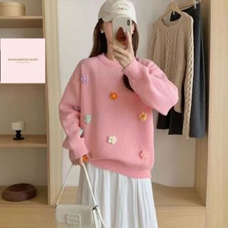 Áo Len Dày Dặn, Áo Sweater Len Dệt Kim Phong Cách Trẻ Trung Phối Hoa Cài Dài Tay Dáng Rộng Hàng Qccc Nanganhchuyensi