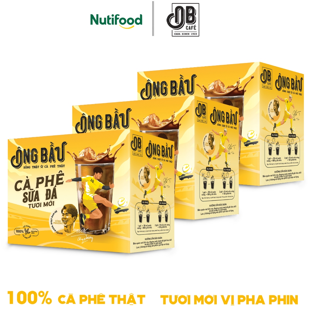 Combo 03 Hộp 240G 30 Gói 24G Cà Phê Sữa Đá/ 03 Hộp 220G 30 Gói 22G Cafe Muối Ông Bầu - NUTIFOOD SHOP