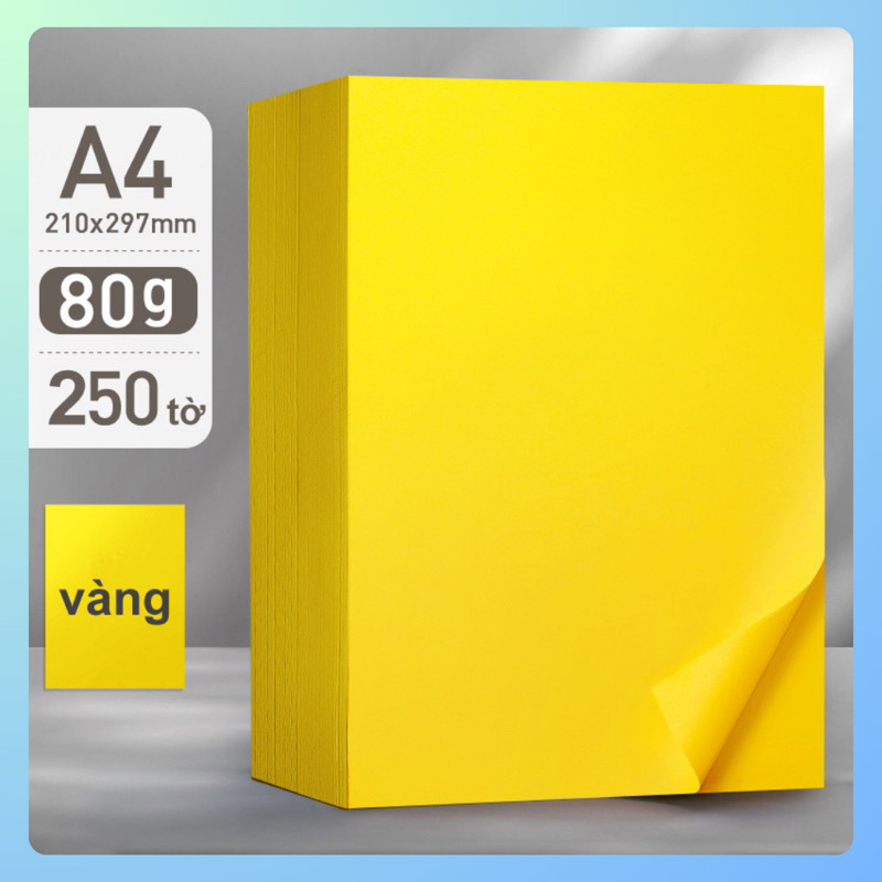Tập 250 tờ A4 MÀU VÀNG 2 mặt loại giấy photo mỏng định lượng 80gsm hàng nhập ngoại