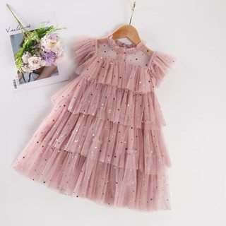 Váy voan Hồng đính kim sa lấp lánh tiểu thư 5-6 tuổi