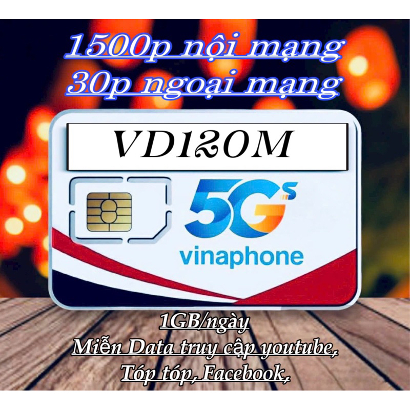 Sim Vinaphone 4G VD120M, miễn phí data truy cập Facebook, Zalo, Tik.Tok, Youtube,...