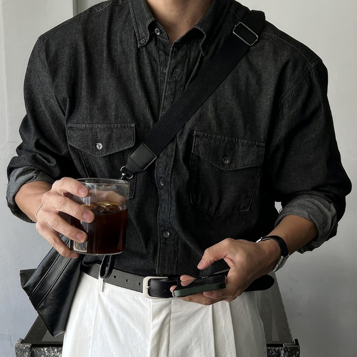 Áo sơ mi nam chất Denim dài tay form oversize màu đen Premium - WeAU