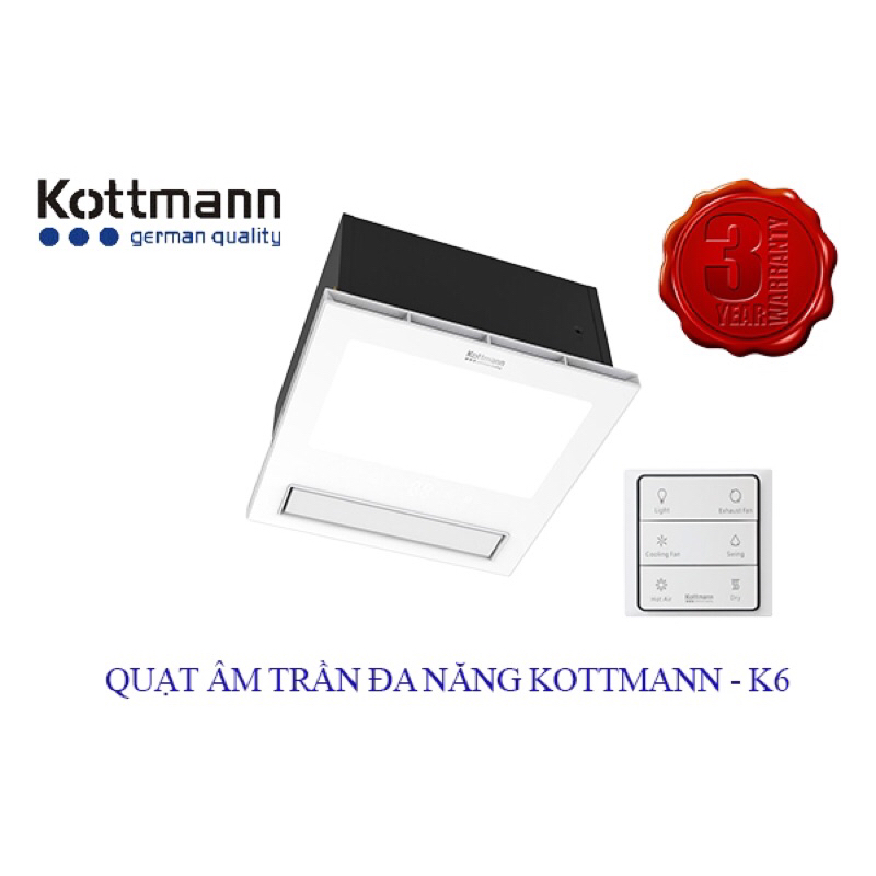 Quạt sưởi máy sưởi âm trần đa năng 5 trong 1 Kottmann K6. HÀNG CHÍNH HÃNG. Bảo hành 3 năm
