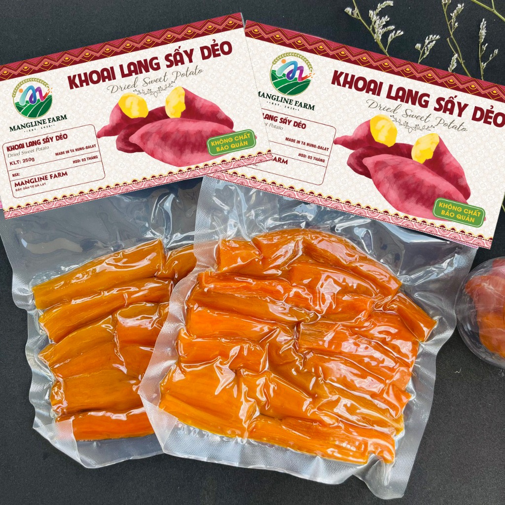  Bộ 2 gói khoai lang sấy dẻo nguyên củ không đường Mangline Farm 250g đồ ăn kiêng giữ dáng mềm dẻo thơm ngon ăn là ghiền 