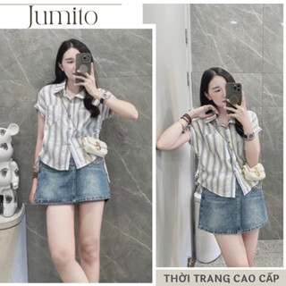 Áo sơ mi nữ dáng croptop tay ngắn có túi trước ngực kèm dây rút eo Jumito, áo thun nữ kiểu sơ Hàn Quốc HCOM2917