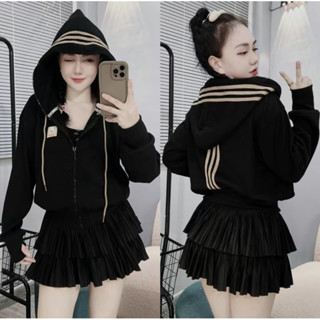 HangFin | Áo khoác thun gân đi nắng, chất gân dày mềm, chạy sọc trên nón và sau lưng, Nữ Top