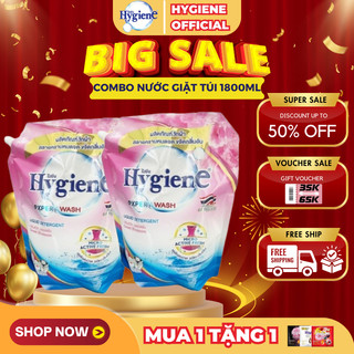 Combo 2 túi nước giặt Hygiene Thái Lan 1800ml giúp loại bỏ vết bẩn, lưu giữ hương thơm cả ngày