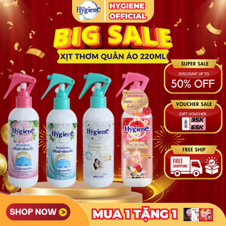 Xịt vải Hygiene Rose Water Thái Lan, xịt thơm quần áo Hygiene làm phẳng quần áo, lưu hương lâu 220ml