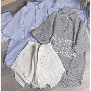 Áo sơ mi chất đũi xốp Oversize dành cho nữ - Smi kẻ in chữ