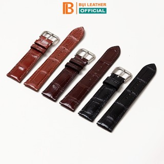 Dây đồng hồ nam da cá sấu đốt tre-khâu tay thủ công D103A size 18mm, 20mm, 22mm, 24mm-Bụi Leather