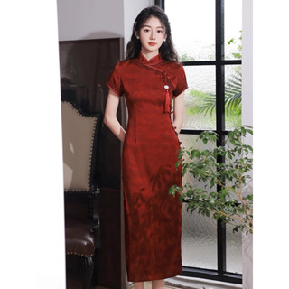 Sườn xám Đỏ Dáng Dài Phong Cách Sang Trọng size từ 45-60kg