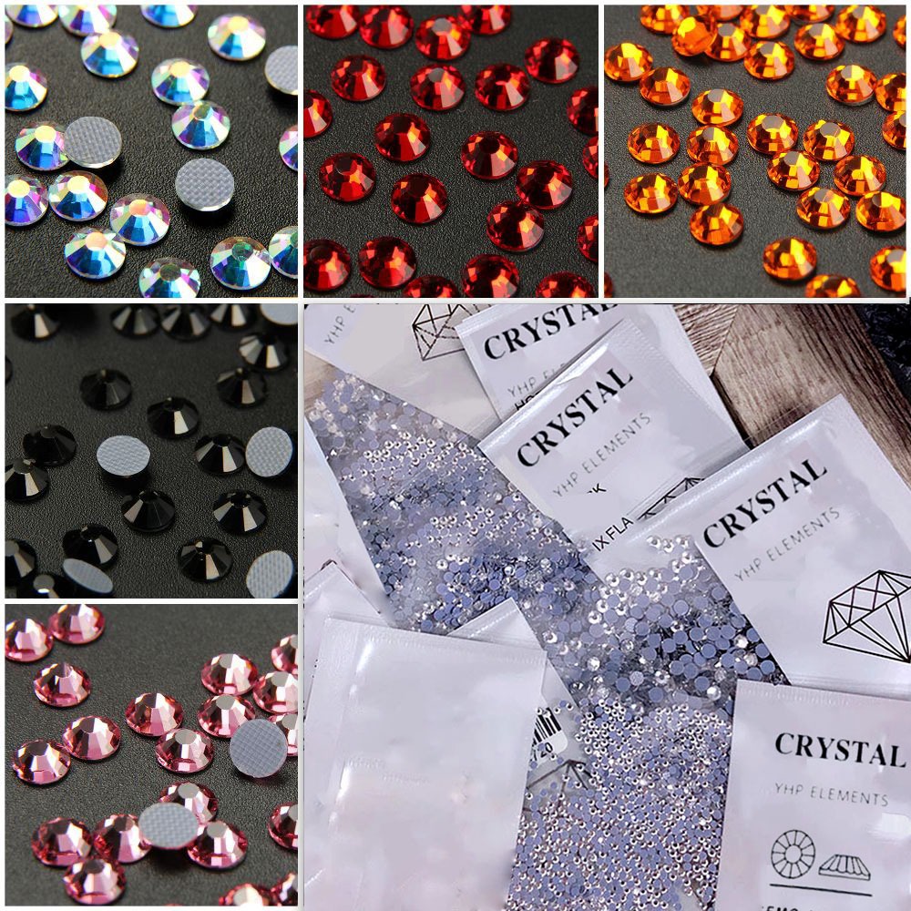 Bịch Hạt đá Chân keo YHB Crystal, Hạt đá ủi dán Quần Áo Túi xách, Hạt đá YHB Nails sáng đẹp