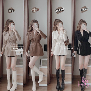 Áo Blazer - Áo mangto nữ dáng ngắn Tặng kèm dây đai sích sang trọng, lịch sự hamycherry