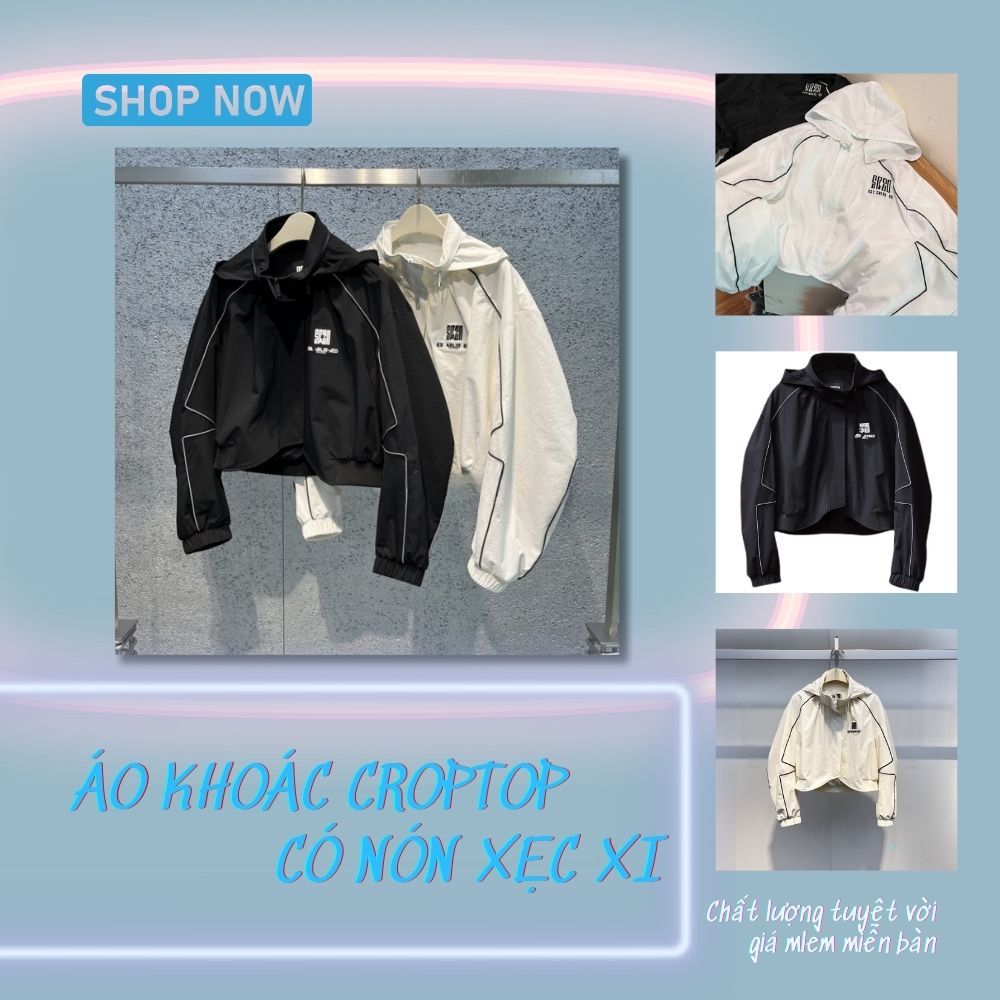 ÁO GIÓ CROPTOP NỮ CÓ MŨ XINH XỈU