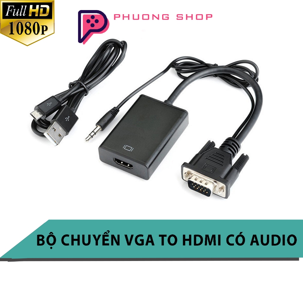 Bộ cáp chuyển đổi VGA sang HDMI Có Audio, VGA TO HDMI FullHD 1080P