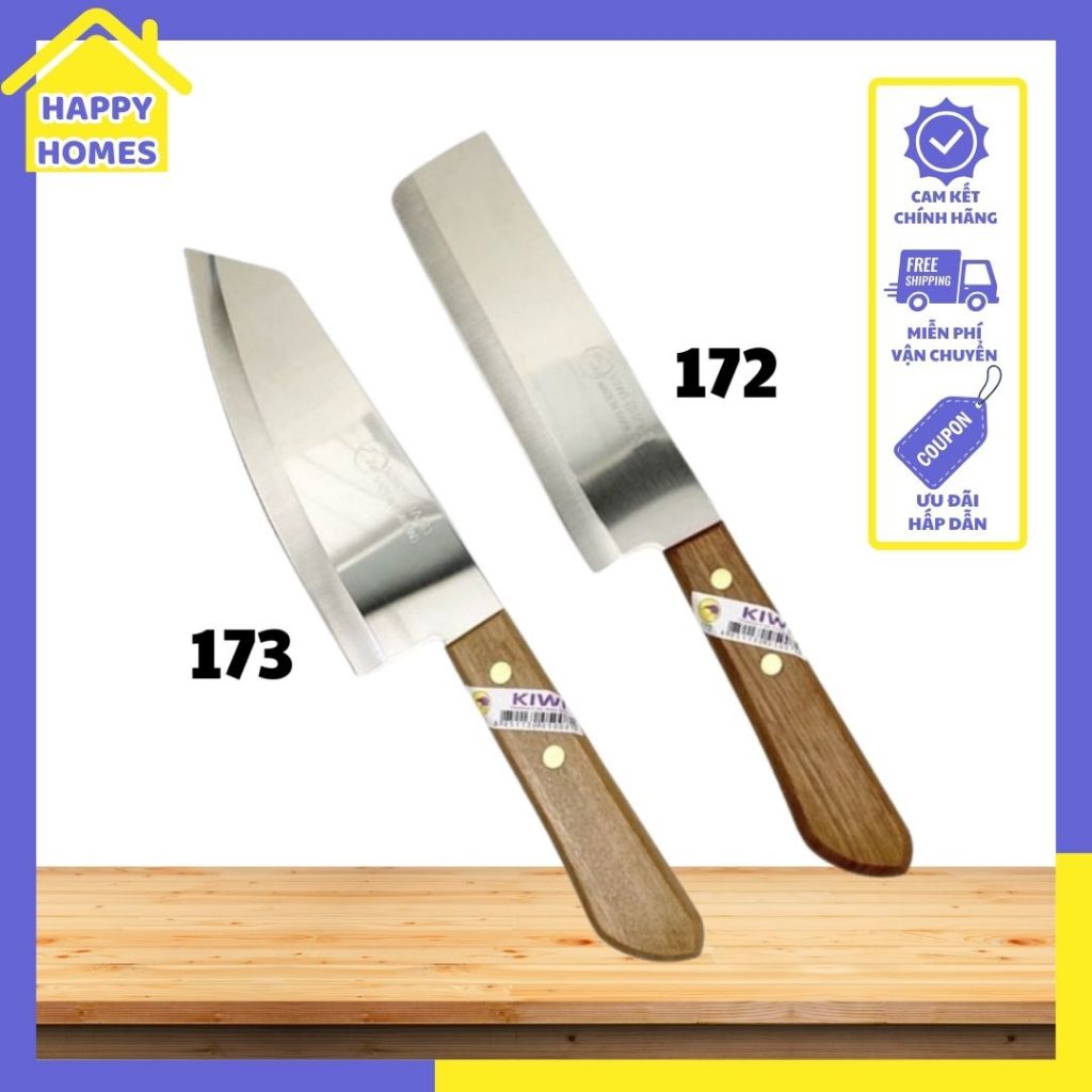 Dao thái KIWI 172 173 cán gỗ, Dao Kiwi Thái Lan chuyên thái thịt gọt cắt hoa quả chất liệu inox cao cấp - Happy Homes