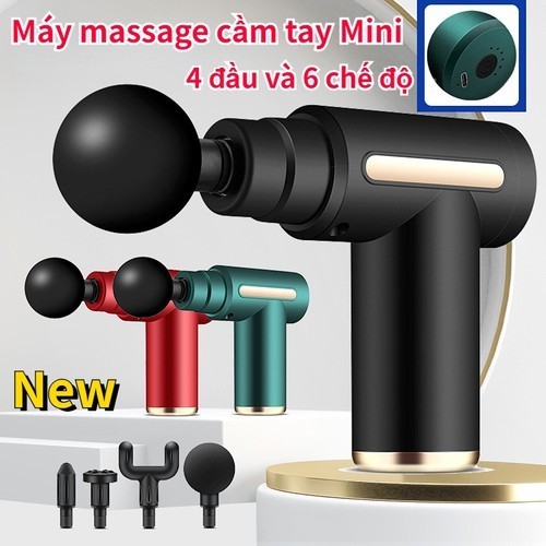 Máy massage cầm tay mini đấm lưng mát xa đau mỏi cổ vai gáy 4 đầu 6 chế độ bảo hành 6 tháng