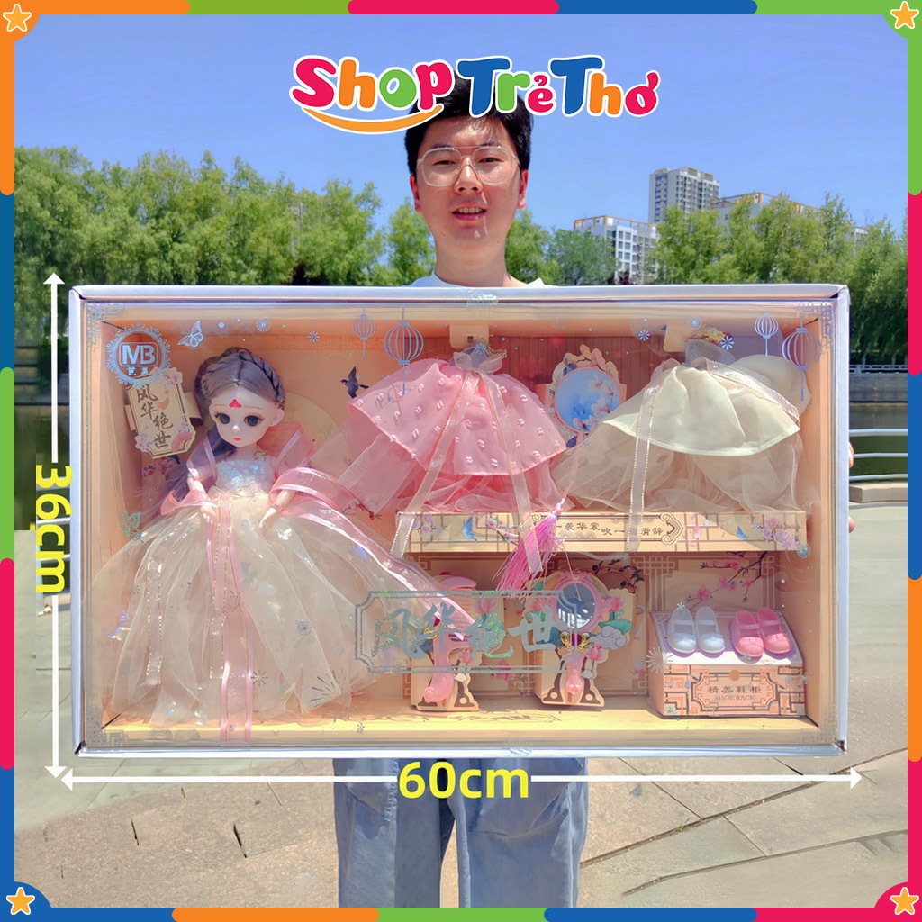 Bộ đồ chơi búp bê công chúa cao cấp có khớp cho bé gái kèm 3 váy thay đồ, quà tặng sang trọng cho bé