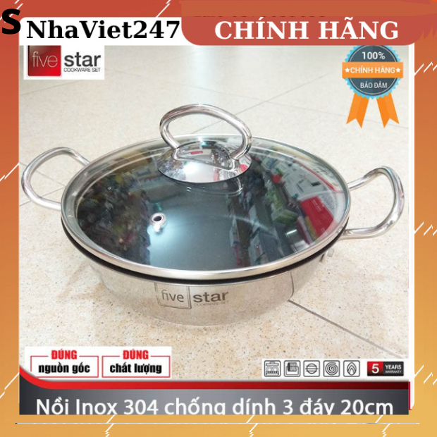 Nồi Inox Fivestar-Nồi mỳ Phủ Men Chống Dính 3 Lớp,đáy từ 20cm-nồi kho cá,thịt,chiên lọc dầu,đẹp,rẻ