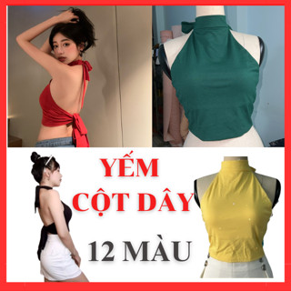 Áo Yếm Croptop Thun Cotton Hở Lưng Đi Biển Có Độn Mút Ngực Cột Buộc Dây Rời Áo Yếm Sát Nách Sexy Trắng Đen Xanh Đỏ Vàng