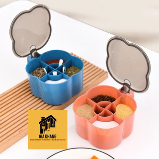  Hộp Đựng Gia Vị 4 Ngăn Có Nắp Đậy Kèm Thìa -  Hũ Chứa Gia Vị Có Thìa Thông Minh