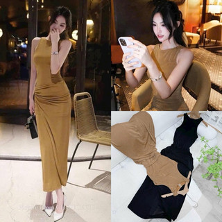 ĐẦM BODY MIDI CỔ YẾM NHÍU EO ĐẮP TÀ
