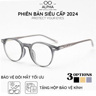 Gọng kính cận Alpha mắt kính mắt mèo tròn có độ lắp sẵn chống ánh sáng xanh bảo vệ mắt - MÃ A8008