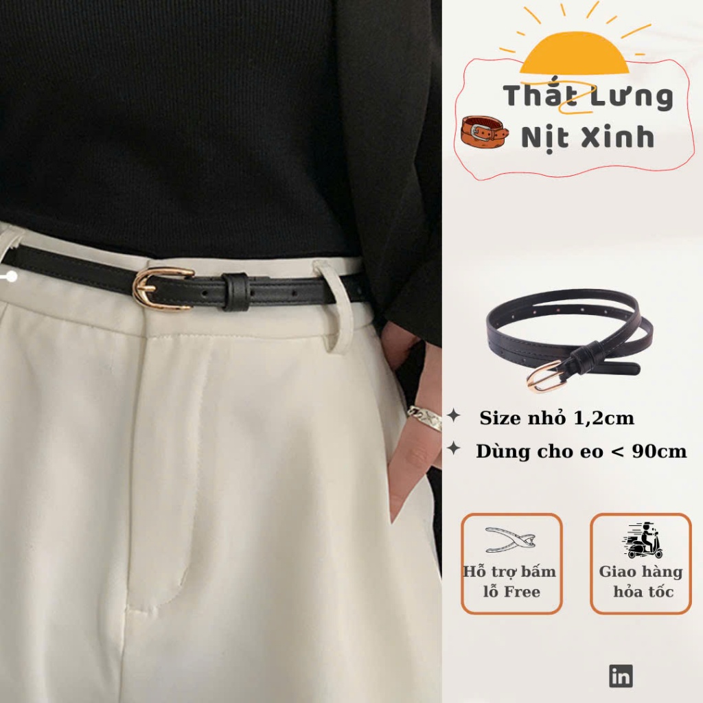 Thắt lưng da nữ Dây nịt nhỏ xíu mini mặt chữ nhật bóng 1.2CM đai váy thắt váy áo bản nhỏ Basic đơn giản Hàn Quốc