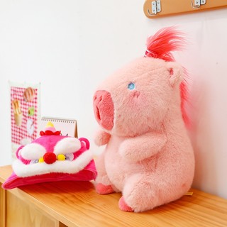 Chuột Capybara Tóc Hồng Đội Mũ Lân Cute Đáng Yêu Cao Cấp