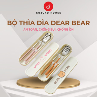 Bộ muỗng thìa văn phòng Dear Bear SUZUKO HOUSE, set hộp đũa nĩa cá nhân cute mini Inox 304 cao cấp văn phòng TM07