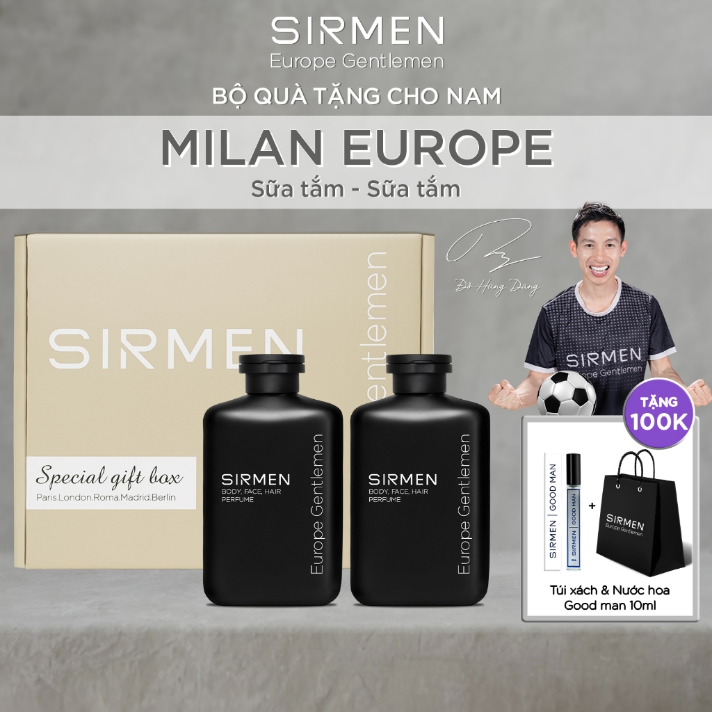 COMBO MILAN EUROPE gồm 02 CHAI Sữa tắm gội nam 4 in 1 hương nước hoa châu Âu SIRMEN Europe Gentlemen cao cấp 350g
