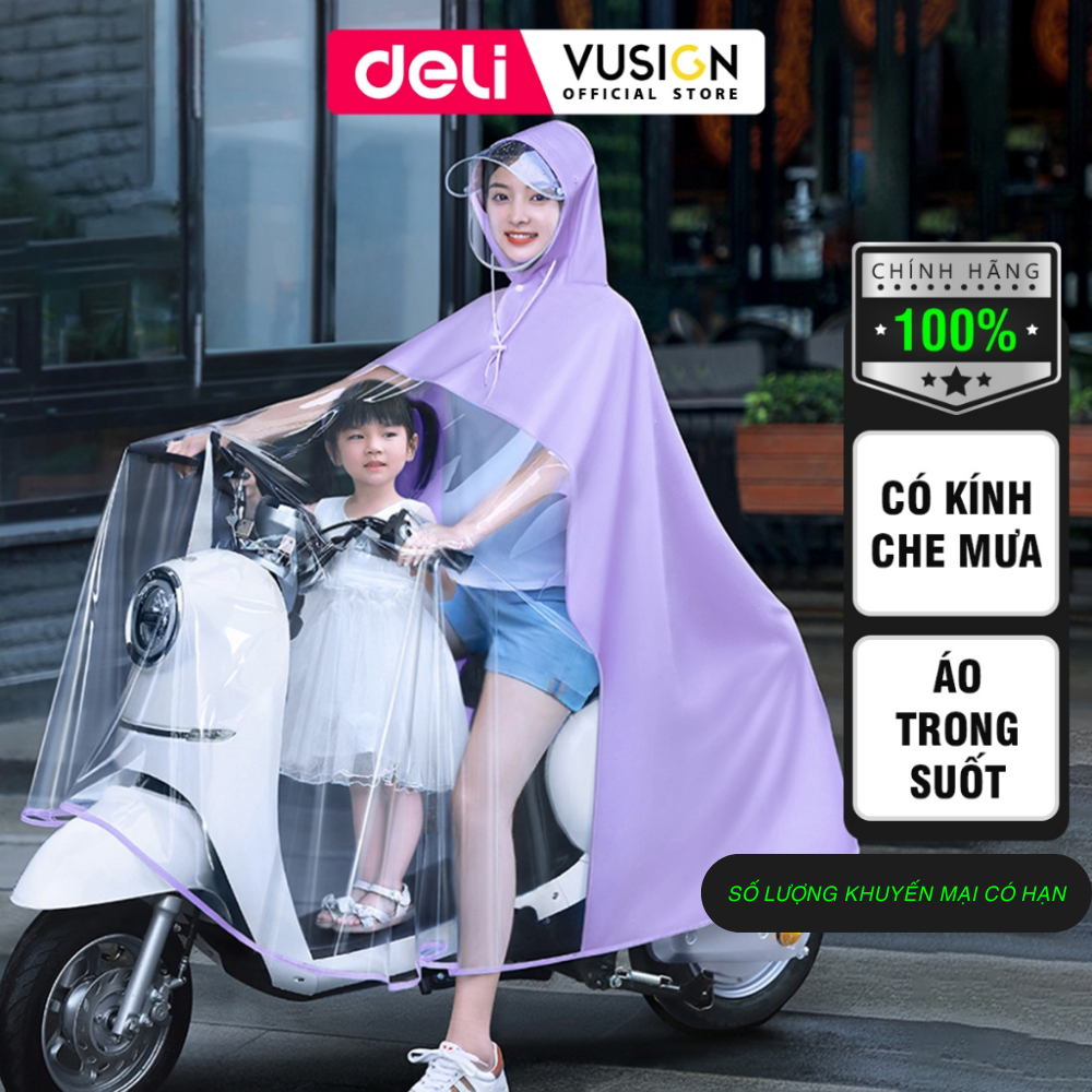 Áo Mưa Cánh Dơi Trong Suốt Đi Xe Máy DELI Có Kính Chắn Mưa 2 Lớp - Có Tai Gương, Chất Liệu Vải Siêu Bền