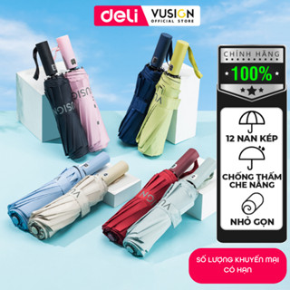 Ô Dù Che Mưa Đi Nắng Tự Động DELI 12 Nan Đôi ĐK 106 cm Chống UV Nút Đóng/Mở Thông Minh Nhiều Màu
