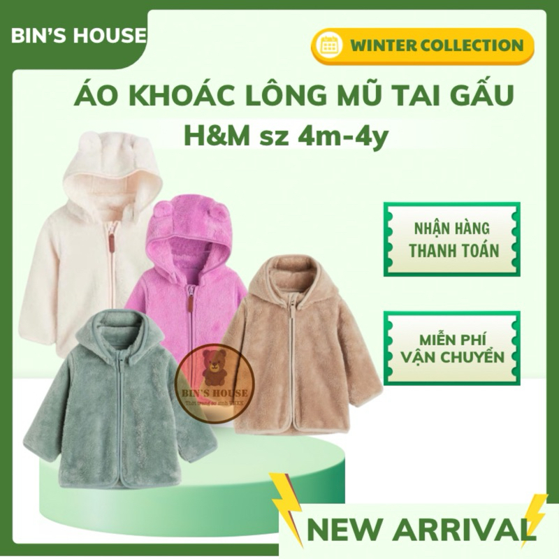 [Au.th]Áo khoác lông có mũ H&M cho bé sz 4m-3y
