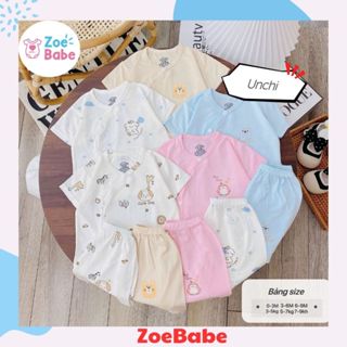 Bộ Quần Áo Cộc Tay Sơ Sinh Unchi Bé Trai Bé Gái Từ 0-9 Tháng Chất Thun Lạnh Peptit Mềm Mại, Co Dãn