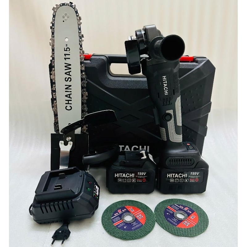 máy mài pin HITACHI 199v 2 pin  không chổi than tặng kèm lam cưa xích