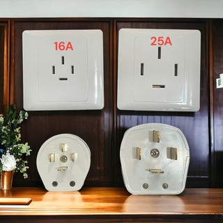 Phích cắm, ổ cắm 3 pha 4 chân dẹp 16A 25A - Ổ cắm mặt vuông 86x86mm 4 lỗ