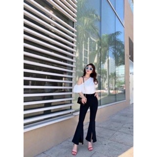 Quần vải ống loe xẻ giữa