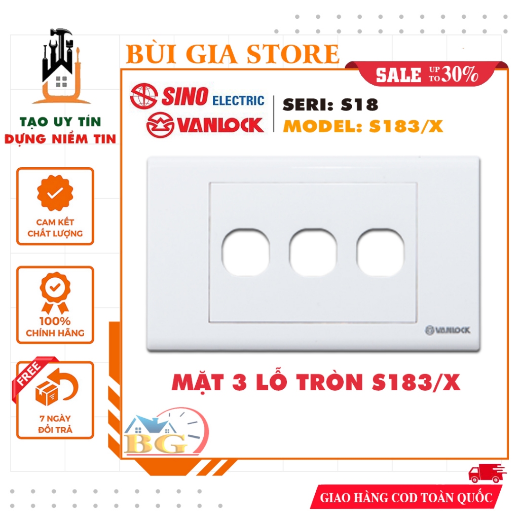 Mặt 3 lỗ công tắc Sino Vanlock S183/X (Seri S18)