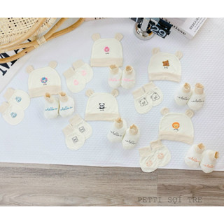 Set 3 món mũ+ bao tay+bao chân cho bé chất thun lạnh siêu mềm