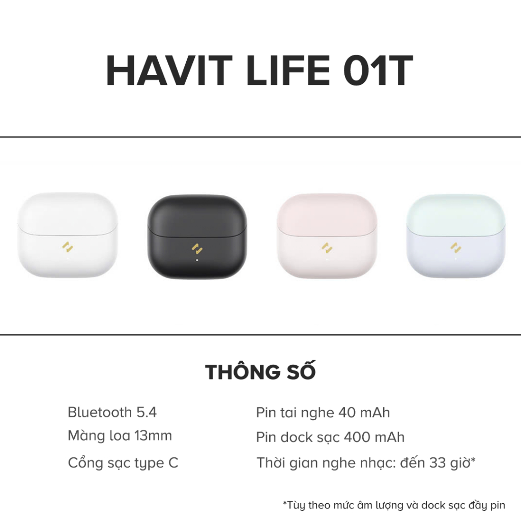 Tai Nghe True Wirless HAVIT LIFE 01T, Bluetooth 5.4 , AI Khử Ồn, Nghe Đến 33H - Chính Hãng Dizigear | BigBuy360 - bigbuy360.vn