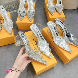 Sandal cao gót nữ GYY đính đá mica trong gót loe cao 7cm hàng QCCC
