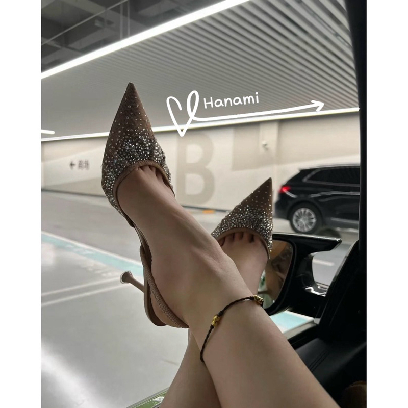 Giày cao gót ZR vải lưới đính đá hạt bling FULLBOX, TAG, giày slingback mũi nhọn màu nâu sang chảnh (FORM NHỎ)) | BigBuy360 - bigbuy360.vn