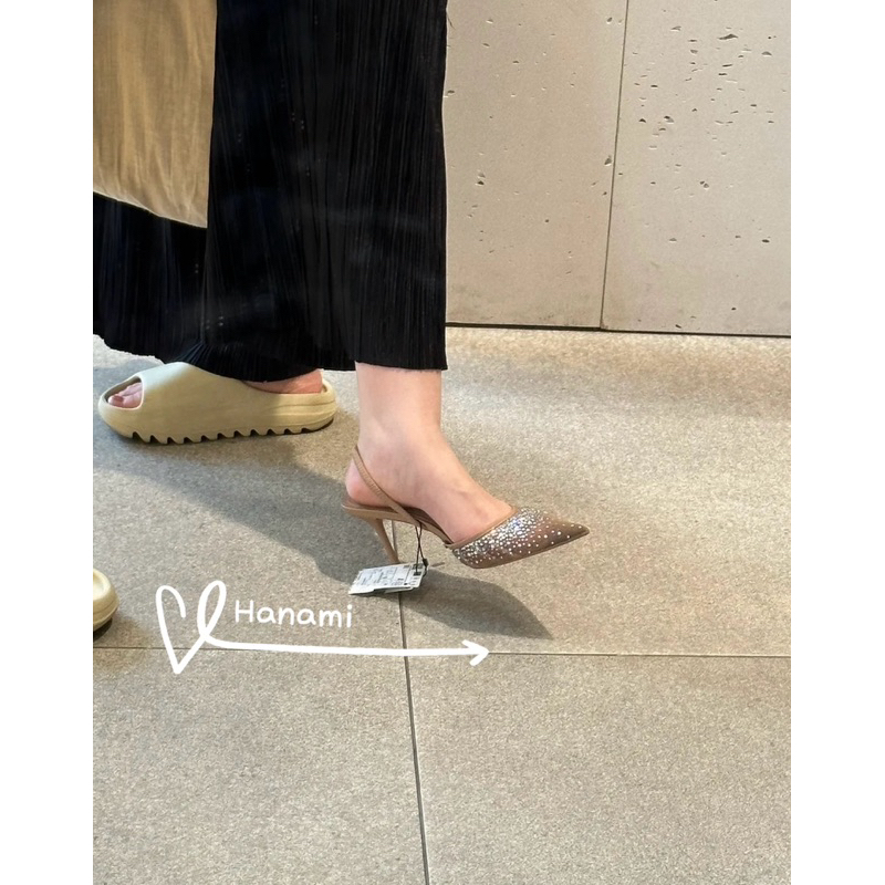 Giày cao gót ZR vải lưới đính đá hạt bling FULLBOX, TAG, giày slingback mũi nhọn màu nâu sang chảnh (FORM NHỎ)) | BigBuy360 - bigbuy360.vn