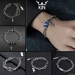 Vòng Tay Titan KIN Lắc Tay Nam Nữ Dây Xích Đôi Đính Đá Zircon Kiểu Dáng UNISEX Phong Cách Hàn Quốc - Vòng Tay Tổng Hợp